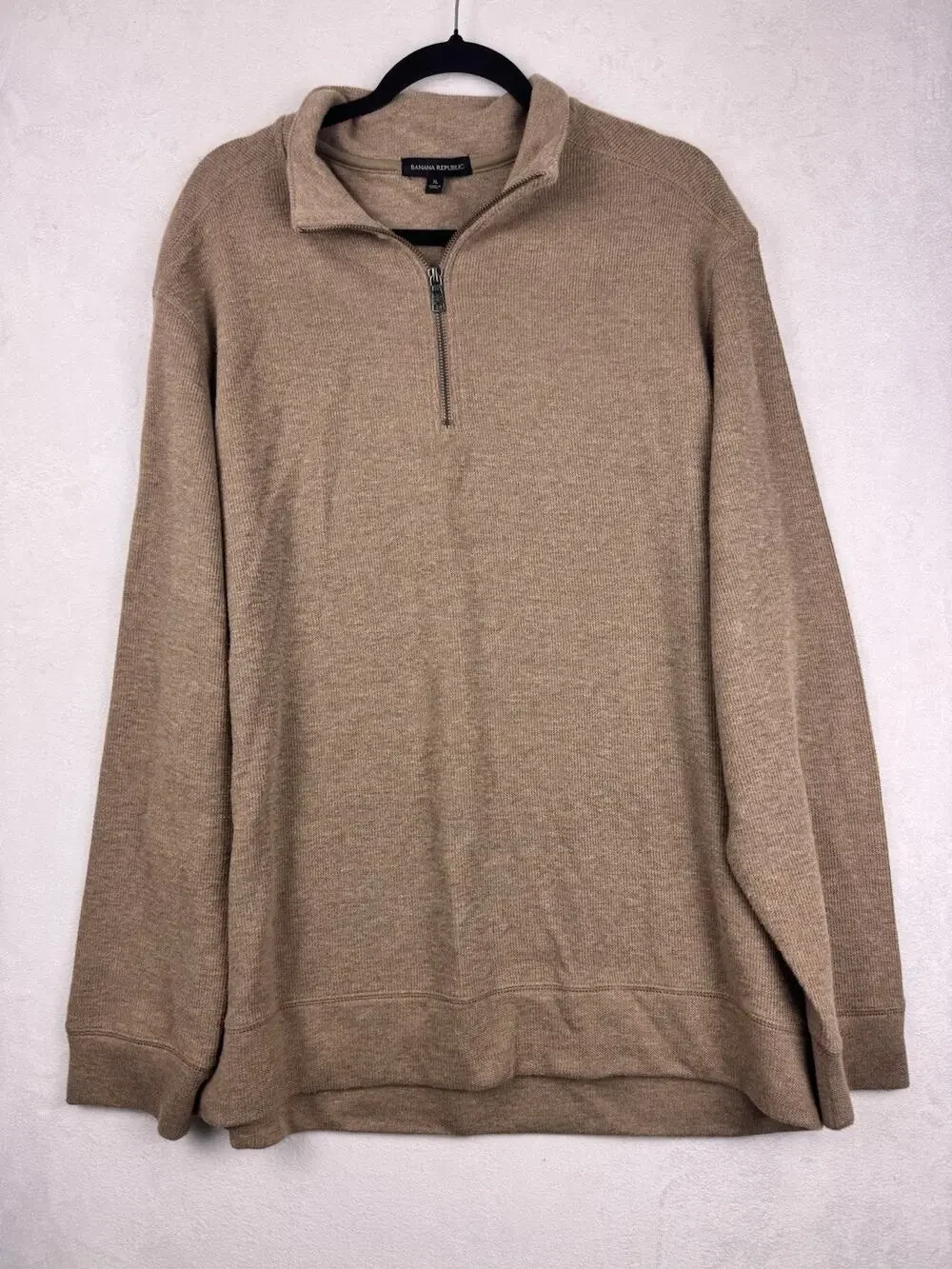 Banana Republic Quarter-Zip Sweater Men’s XL Tan Minimalist Cotton Blend
